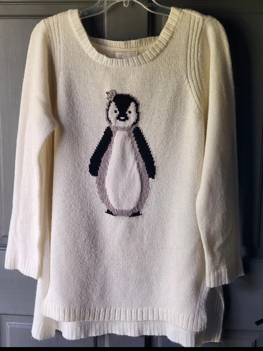 LC Lauren Conrad Cream Penguin Intarsia Scoop Neck Sweater